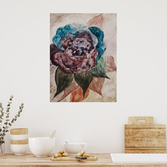 Flower Princess Pastel Navy Blue  Rosa Blommigt Poster (Kök)