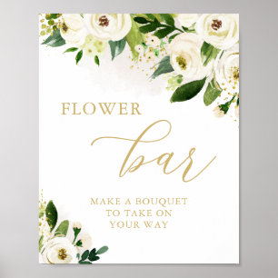 Flower Pub White and Guld Blommigt Möhippa Poster