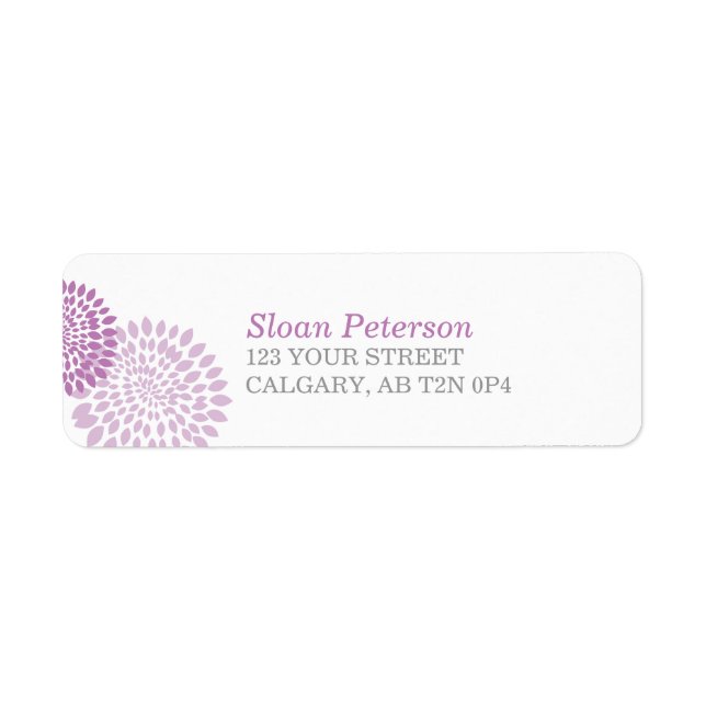 Flower Puff Lila Address Label Returadress Etikett (Framsidan)