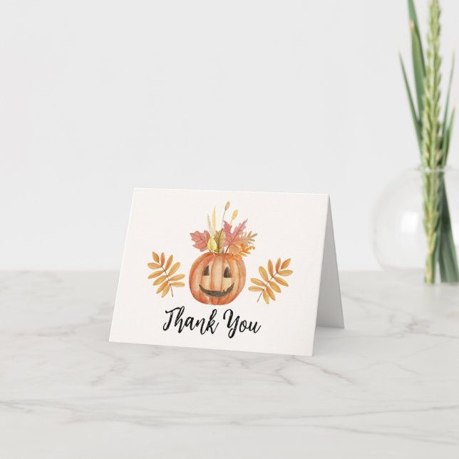 Flower Pumpkin Halloween Fall Baby Shower Tack Kort (Framsida)