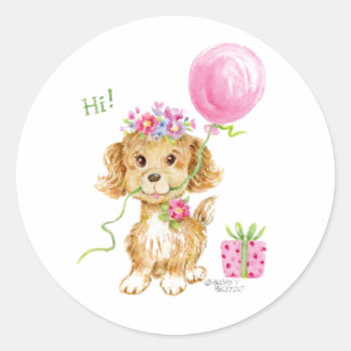 Flower Puppy Hund Birthday Stickers Runt Klistermärke