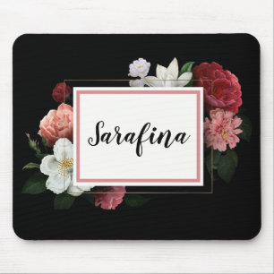 Flower Ram på Black Vintage Namn Mousepad Musmatta