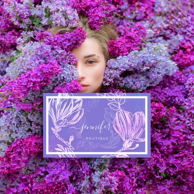 Flower Ram QR Code Anpassningsbar Logotyp Lila Lil Visitkort (Flower Frame QR Code Custom Logo Purple Lilac Business Card)