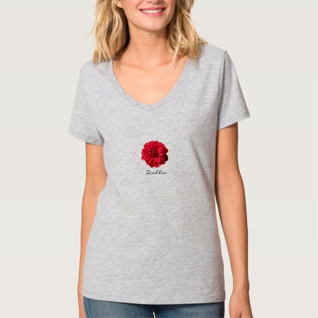 Flower Red Dahlia any Text Tee Shirt (Framsida)