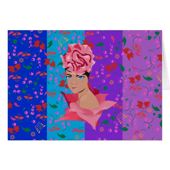 Flower Renewal Bright Blommigt Girl Hälsningskort (Framsidan Horizontal)