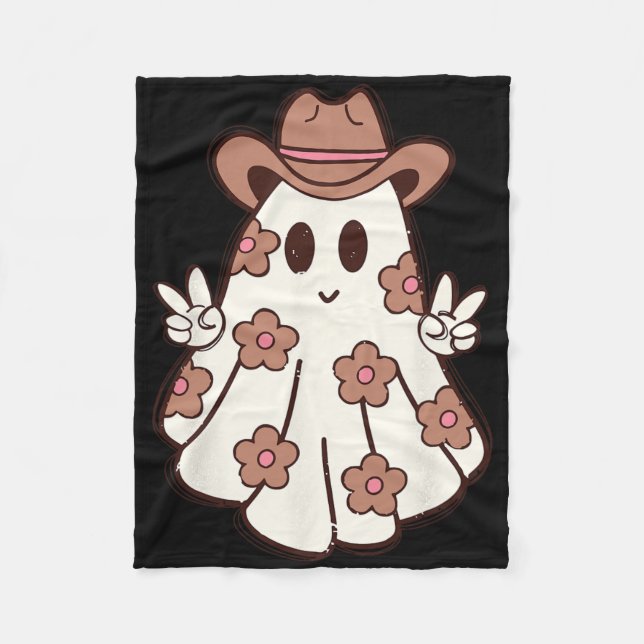 Flower Retro Western Ghost Halloween Funny Cowgirl Fleecefilt (Framsidan)