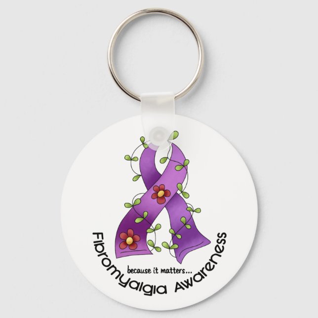 Flower Ribbon FIBROMYALGIA AWARENESS T-Shirts Nyckelring (Framsida)