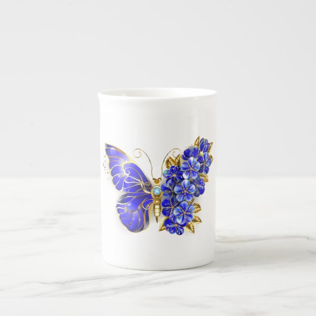 Flower Sapphire Butterfly Benporslin Mugg (Framsidan)