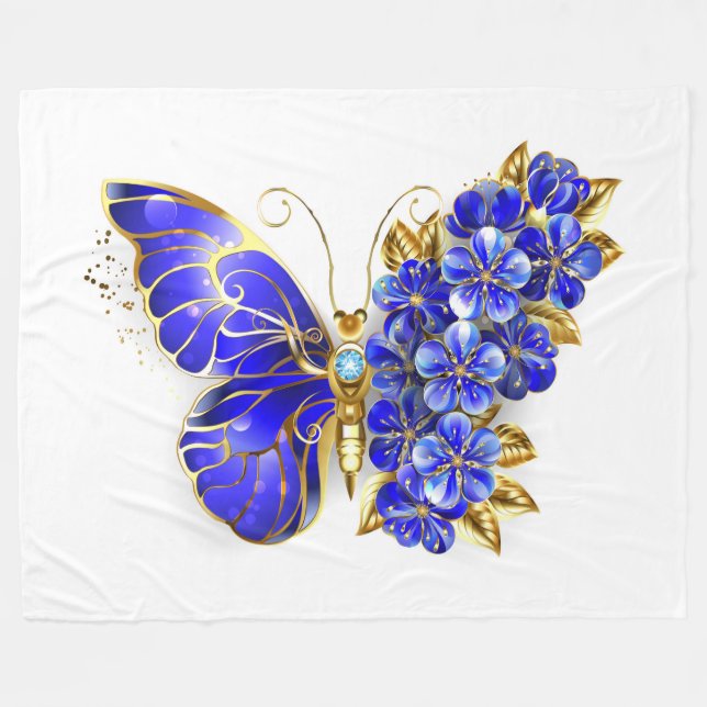 Flower Sapphire Butterfly Fleecefilt (Framsidan (Horisontell))