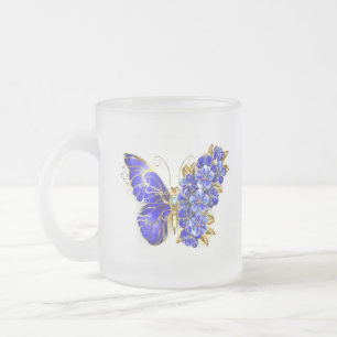 Flower Sapphire Butterfly Frostad Glasmugg