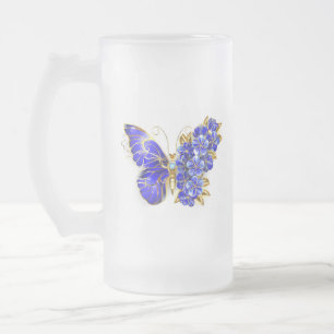 Flower Sapphire Butterfly Frostat Ölglas