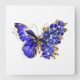 Flower Sapphire Butterfly Fyrkantig Klocka