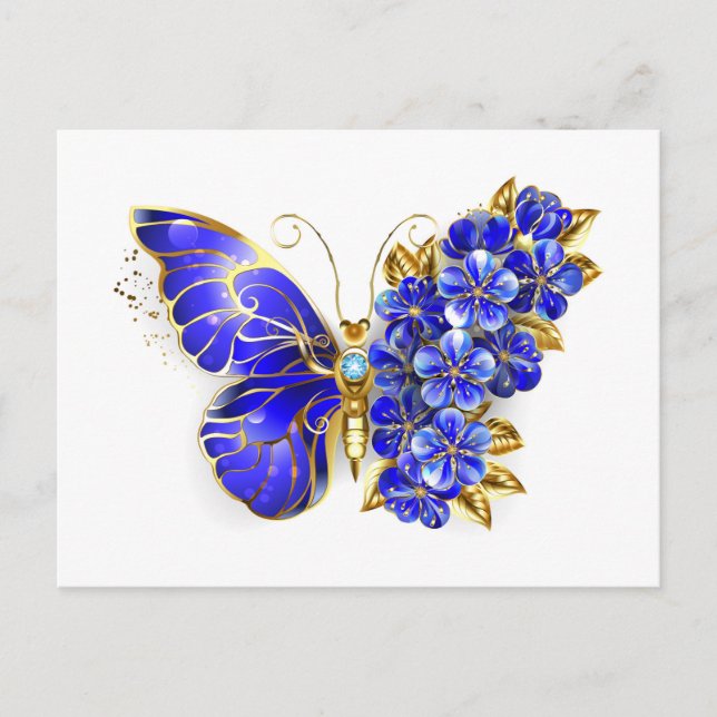 Flower Sapphire Butterfly Inbjudan Vykort (Framsida)