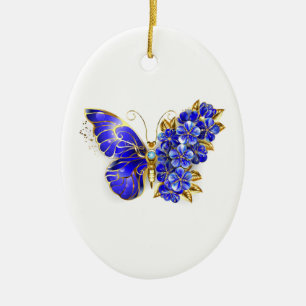 Flower Sapphire Butterfly Julgransprydnad Keramik