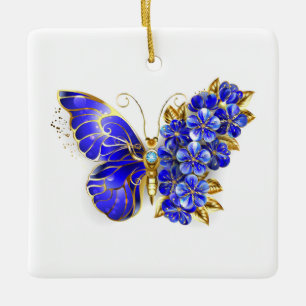 Flower Sapphire Butterfly Julgransprydnad Keramik