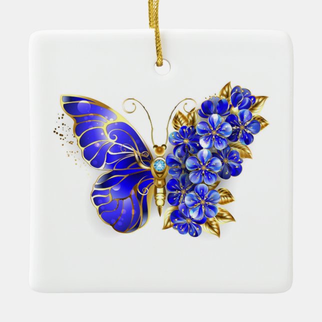 Flower Sapphire Butterfly Julgransprydnad Keramik (Framsida)