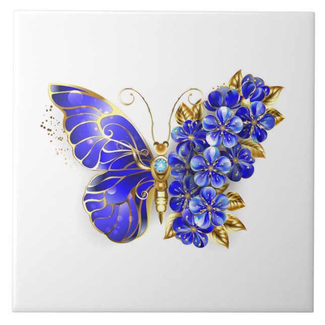 Flower Sapphire Butterfly Kakelplatta (Framsidan)