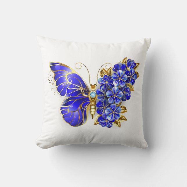 Flower Sapphire Butterfly Kudde (Framsida)