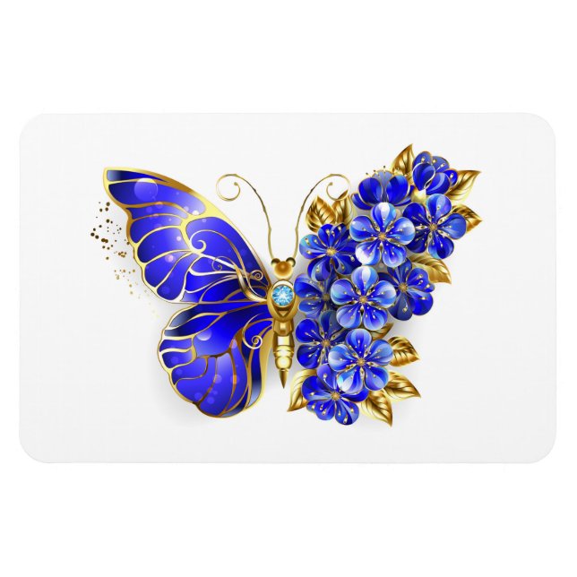 Flower Sapphire Butterfly Magnet (Horisontell)