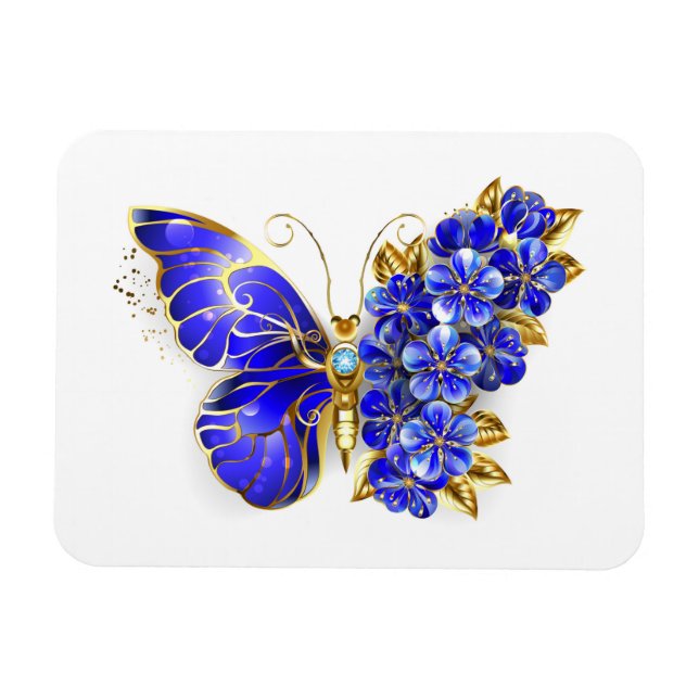 Flower Sapphire Butterfly Magnet (Horisontell)