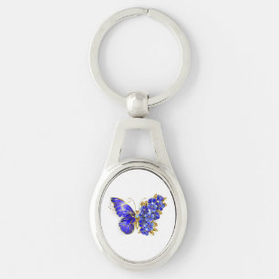 Flower Sapphire Butterfly Ovalt Silverfärgad Nyckelring