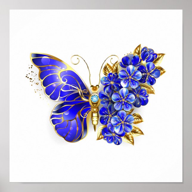 Flower Sapphire Butterfly Poster (Framsidan)