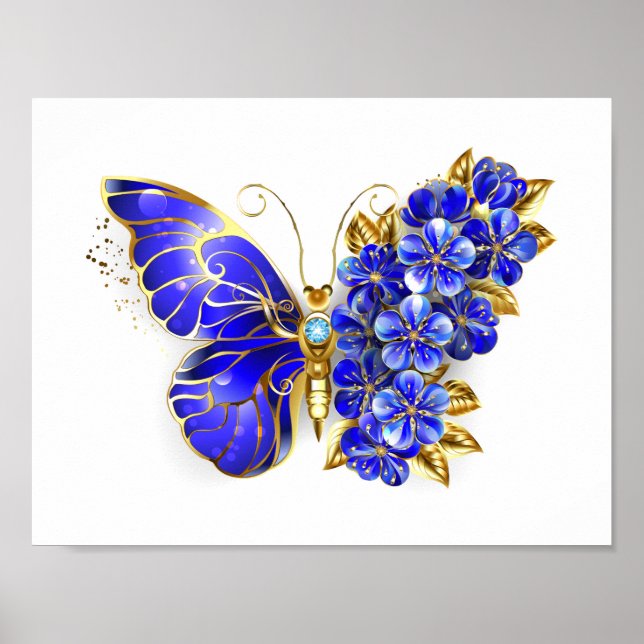 Flower Sapphire Butterfly Poster (Framsidan)