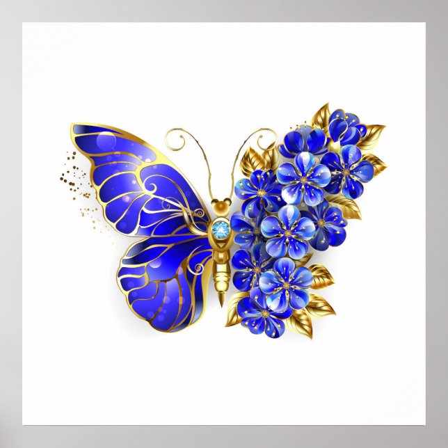 Flower Sapphire Butterfly Poster (Framsidan)