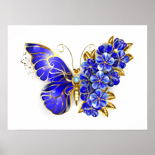 Flower Sapphire Butterfly Poster (Framsidan)