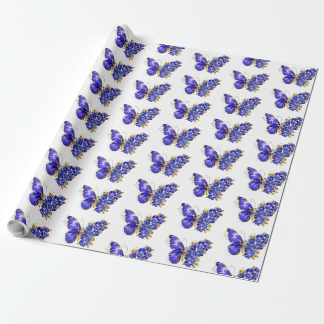 Flower Sapphire Butterfly Presentpapper (Utrullad)