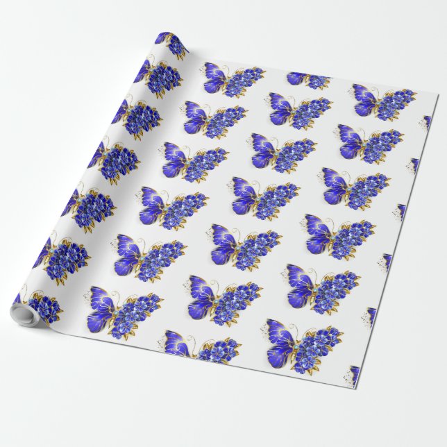 Flower Sapphire Butterfly Presentpapper (Utrullad)
