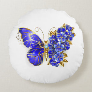 Flower Sapphire Butterfly Rund Kudde