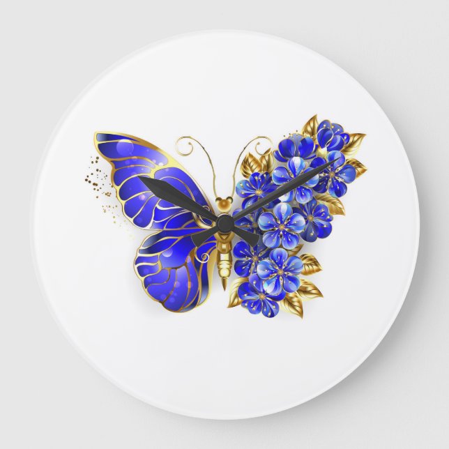 Flower Sapphire Butterfly Stor Klocka (Framsida)