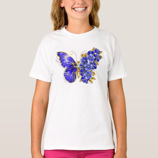 Flower Sapphire Butterfly T Shirt (Framsida)