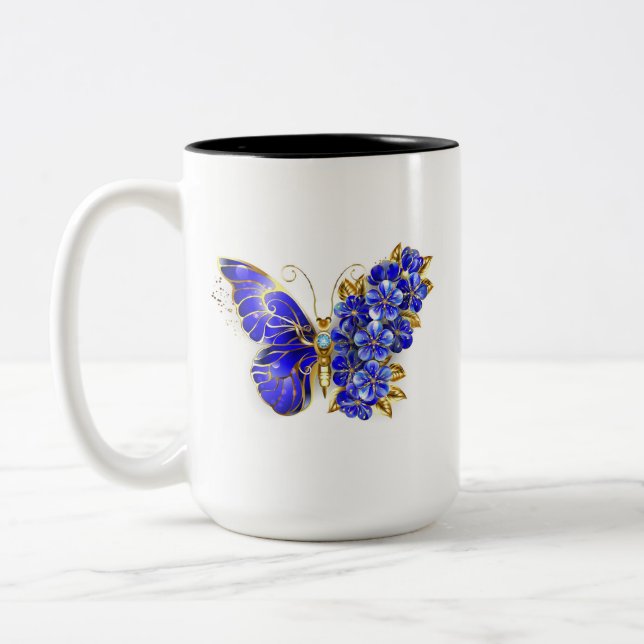 Flower Sapphire Butterfly Två-Tonad Mugg (Vänster)