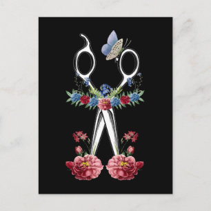 Flower Scissors Hair Stylist Blommigt Hairdresser Vykort