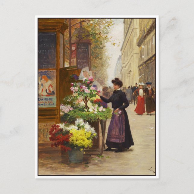 Flower Seller i Paris av Victor Gilbert Vykort (Framsida)