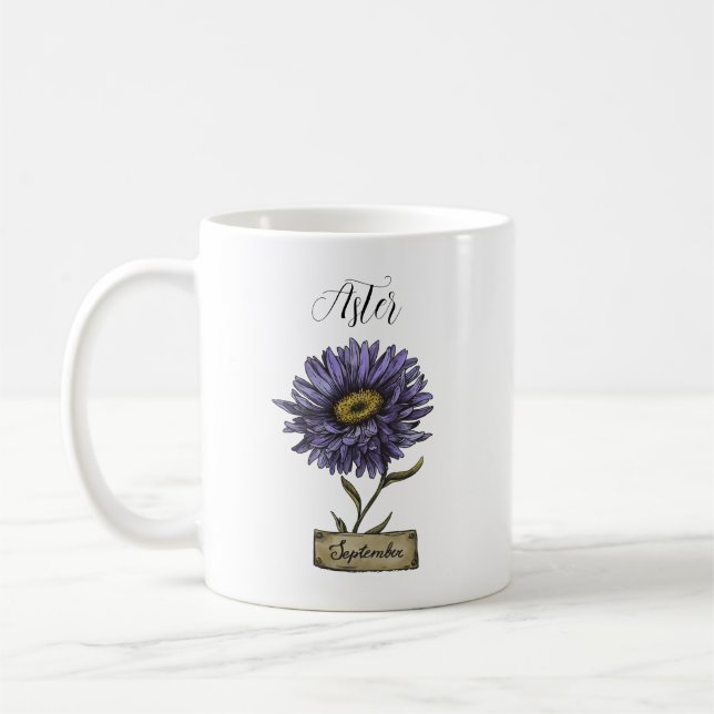 Flower SEPTEMBER Lila Aster Kaffemugg (Vänster)