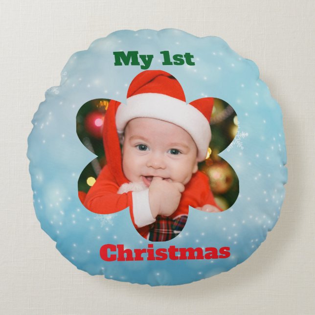 Flower Shape My 1st Christmas Photo Rund Kudde (Framsidan)