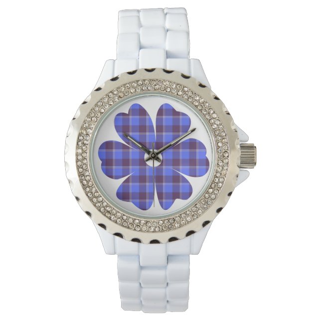 Flower Shape Plaid Blue Cornflower Armbandsur (Framsida)