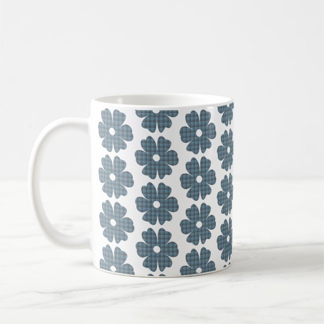Flower Shape Plaid Blue Gray Kaffemugg (Vänster)