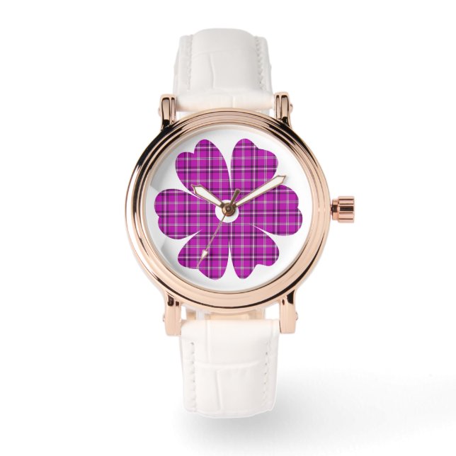 Flower Shape Plaid Pink Purple Armbandsur (Framsida)