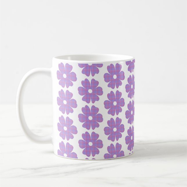 Flower Shape Plaid Pink Purple Kaffemugg (Vänster)
