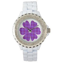 Flower Shape Plaid Purple Pink Armbandsur