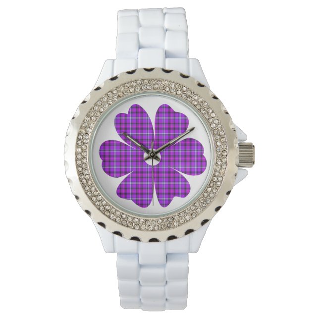 Flower Shape Plaid Purple Pink Armbandsur (Framsida)