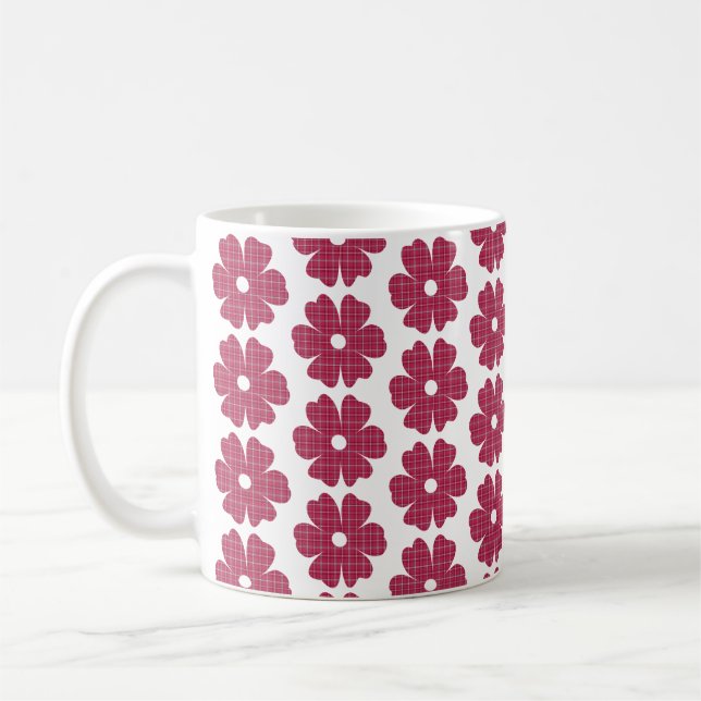 Flower Shape Plaid Red Pink Kaffemugg (Vänster)