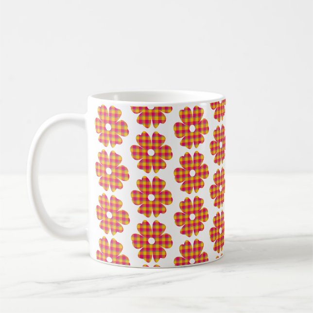 Flower Shape Plaid Yellow Orange Pink Kaffemugg (Vänster)