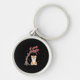 Flower shiba inu Söt animalisk produkt Rund Silverfärgad Nyckelring
