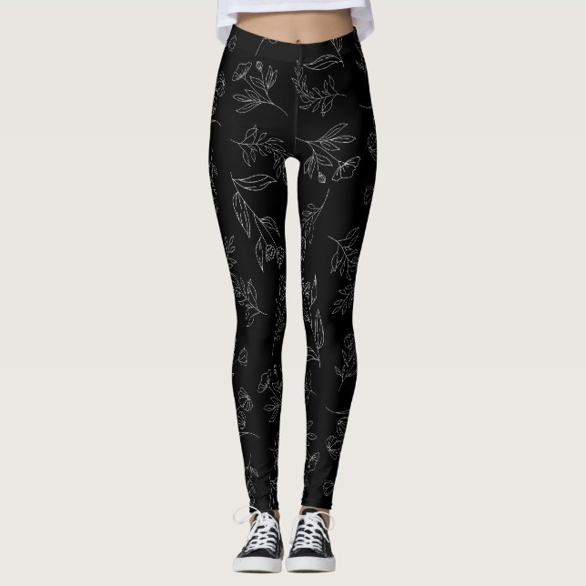 Flower silhouette mönster leggings (Framsida)