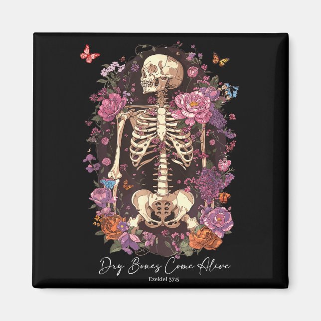 Flower Skeleton Dry Bones Come Alive, Retro Enchan Magnet (Framsidan)